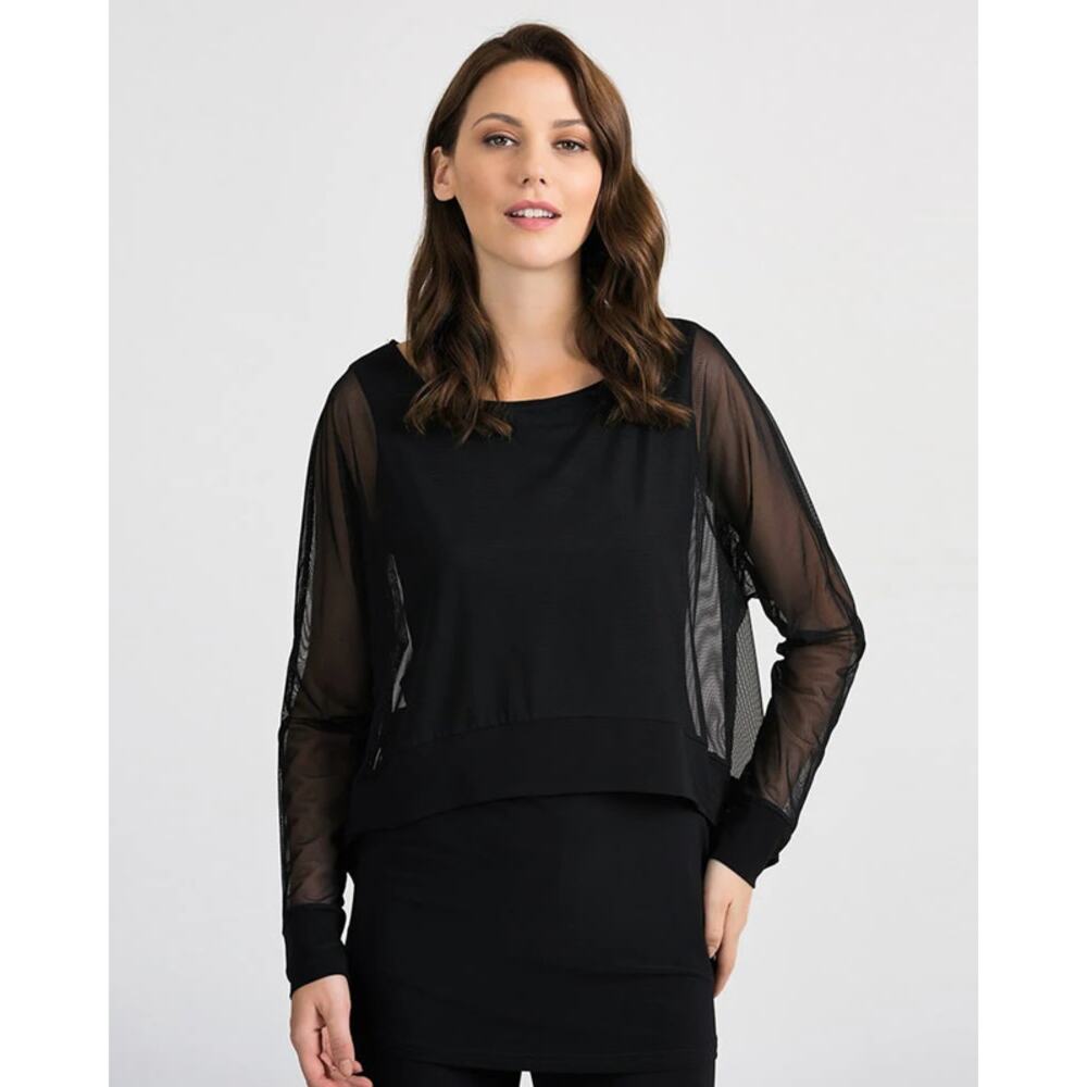 Joseph Ribkoff Round Neck Sheer Sleeve Overlay Tunic Top Black 18